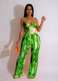 Tie Dye Spaghetti Strap Bodysuit Tassel Pants Set AIL-247
