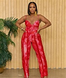 Tie Dye Spaghetti Strap Bodysuit Tassel Pants Set AIL-247