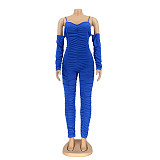 Sexy Strapless Straps Long Sleeves Solid Color Pleated Bodycon Jumpsuit AIL-199