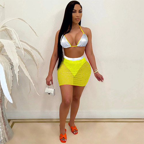 Sexy Push-up Sequins Crop Bralettes And Short Skirt 2 Pieces Sets TE-4667