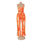 Tie Dye Spaghetti Strap Bodysuit Tassel Pants Set AIL-247