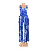 Tie Dye Spaghetti Strap Bodysuit Tassel Pants Set AIL-247