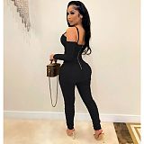 Sexy Strapless Straps Long Sleeves Solid Color Pleated Bodycon Jumpsuit AIL-199