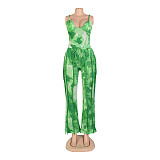 Tie Dye Spaghetti Strap Bodysuit Tassel Pants Set AIL-247