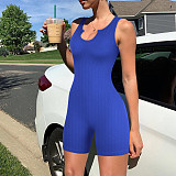 Solid Color Women Knit Vest Sleeveless Bodycon Sporty Romper HXZY-0348