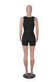 Sexy Women Low-cut Sleeveless Solid Color Slim Romper HXZY-0352