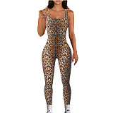 Sexy Printed Women Sleeveless Square Collar Backless Slim Sporty Jumpsuit HXZY-0379