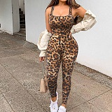 Sexy Printed Women Sleeveless Square Collar Backless Slim Sporty Jumpsuit HXZY-0379