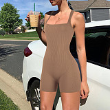 Sexy Women Low-cut Sleeveless Solid Color Slim Romper HXZY-0352