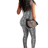 Sexy Printed Women Sleeveless Square Collar Backless Slim Sporty Jumpsuit HXZY-0379