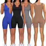 Solid Color Women Knit Vest Sleeveless Bodycon Sporty Romper HXZY-0348