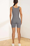 Solid Color Women Knit Vest Sleeveless Bodycon Sporty Romper HXZY-0348