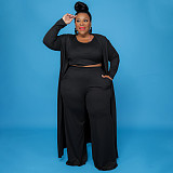Solid Color Women Large Size Casual Three-piece Sets NNWY-7293