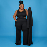 Solid Color Women Large Size Casual Three-piece Sets NNWY-7293