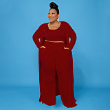Solid Color Women Large Size Casual Three-piece Sets NNWY-7293