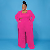 Solid Color Women Large Size Casual Three-piece Sets NNWY-7293