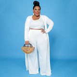 Solid Color Women Large Size Casual Three-piece Sets NNWY-7293