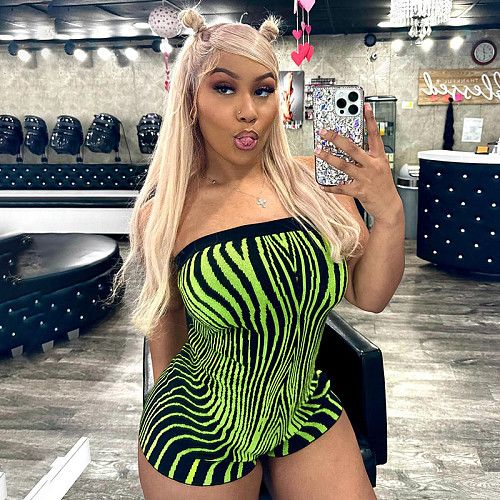 Sexy Strapless Printed Wool Women Romper MXXB-K24RP088