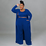 Solid Color Women Large Size Casual Three-piece Sets NNWY-7293