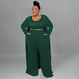 Solid Color Women Large Size Casual Three-piece Sets NNWY-7293