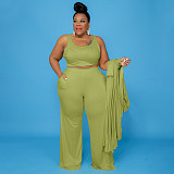 Solid Color Women Large Size Casual Three-piece Sets NNWY-7293