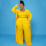 Solid Color Women Large Size Casual Three-piece Sets NNWY-7293