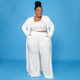 Solid Color Women Large Size Casual Three-piece Sets NNWY-7293
