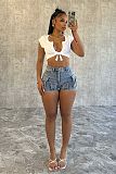 Fashion Girls Pocket Cotton Stretch Cargo Denim Shorts XT-8304