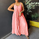 Sexy Women Straps Sleeveless Solid Color Pleated Long Summer Dress AITE-8571