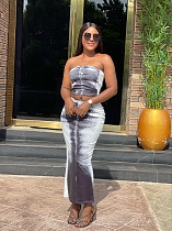 Women Print Sexy Strapless Crop Top And Split Long Skirt 2 Pieces Sets CY-1072