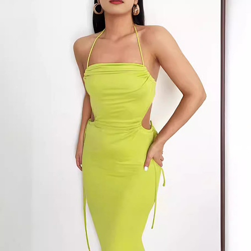 Women Sexy Backless Halter Hollow-out Slim Long Club Dress PY-90237