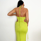 Women Sexy Backless Halter Hollow-out Slim Long Club Dress PY-90237