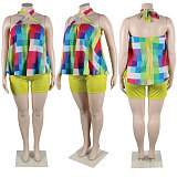 Summer Printing Halter Backless 2 Piece Shorts Set NY-10445