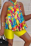 Summer Printing Halter Backless 2 Piece Shorts Set NY-10445