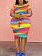 Colorful Stripes Women Short Sleeves Sim Large Size Dresses TB-6120