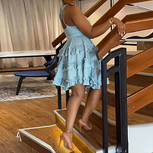 Sexy Hollow Out Backless Tiered Short Dress NY-10533