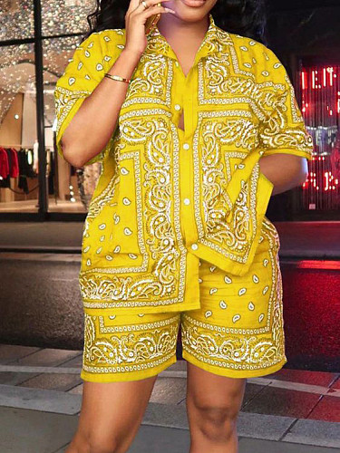 Stylish Printed Girls Resort Style Plus-size Two-piece Shorts Sets TB-6170