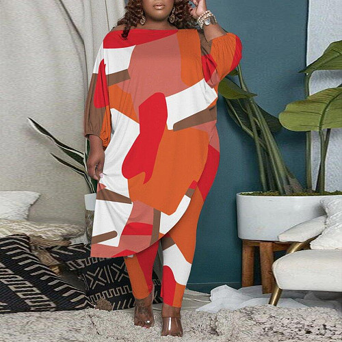 Irregular Tops And Skinny Pants Plus Size Two Piece Sets NY-10236