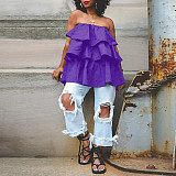 Solid Strapless Layer Ruffle Loose Cake Dresses NY-10466
