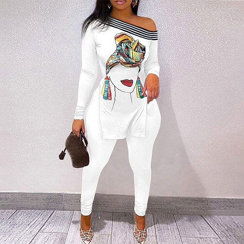 Slash Neck Side Slit T Shirt Pencil Pants Outfits NY-10280