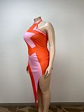 Sexy Backless Halter Women Print Sleeveless Split Plus Size Long Dress TB-6131