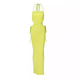Women Sexy Backless Halter Hollow-out Slim Long Club Dress PY-90237
