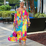 Printing Off Shoulder Loose Plus Size Dresses NY-10465