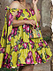 Fashion Girl Flower Print Straps Lace-up Plus Size Short Summer Dress TB-6104
