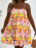 Summer Girl Flower Print Straps Plus Size Short Dress TB-6102