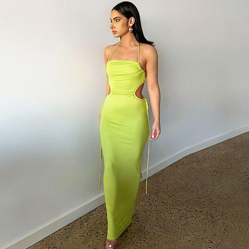 Women Sexy Backless Halter Hollow-out Slim Long Club Dress PY-90237