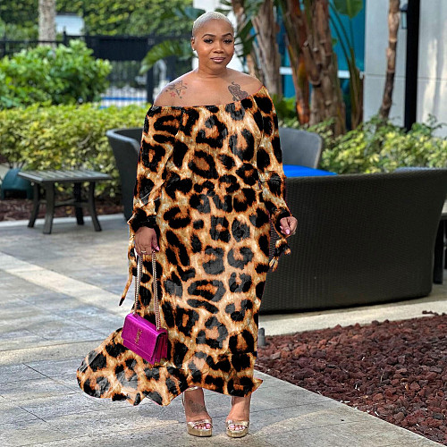 Printing Off Shoulder Loose Plus Size Dresses NY-10465