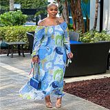 Printing Off Shoulder Loose Plus Size Dresses NY-10465