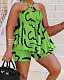 Summer Printing Halter Backless 2 Piece Shorts Set NY-10445
