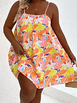 Summer Girl Flower Print Straps Plus Size Short Dress TB-6102 Summer Girl Flower Print Straps Plus Size Short Dress TB-6102